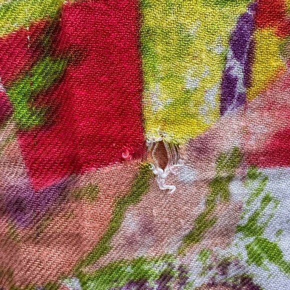 Scarf Multicolor Abstract Art Shawl Wrap 4'' Fringe 60" Green Red Pink Boho - Picture 7 of 8